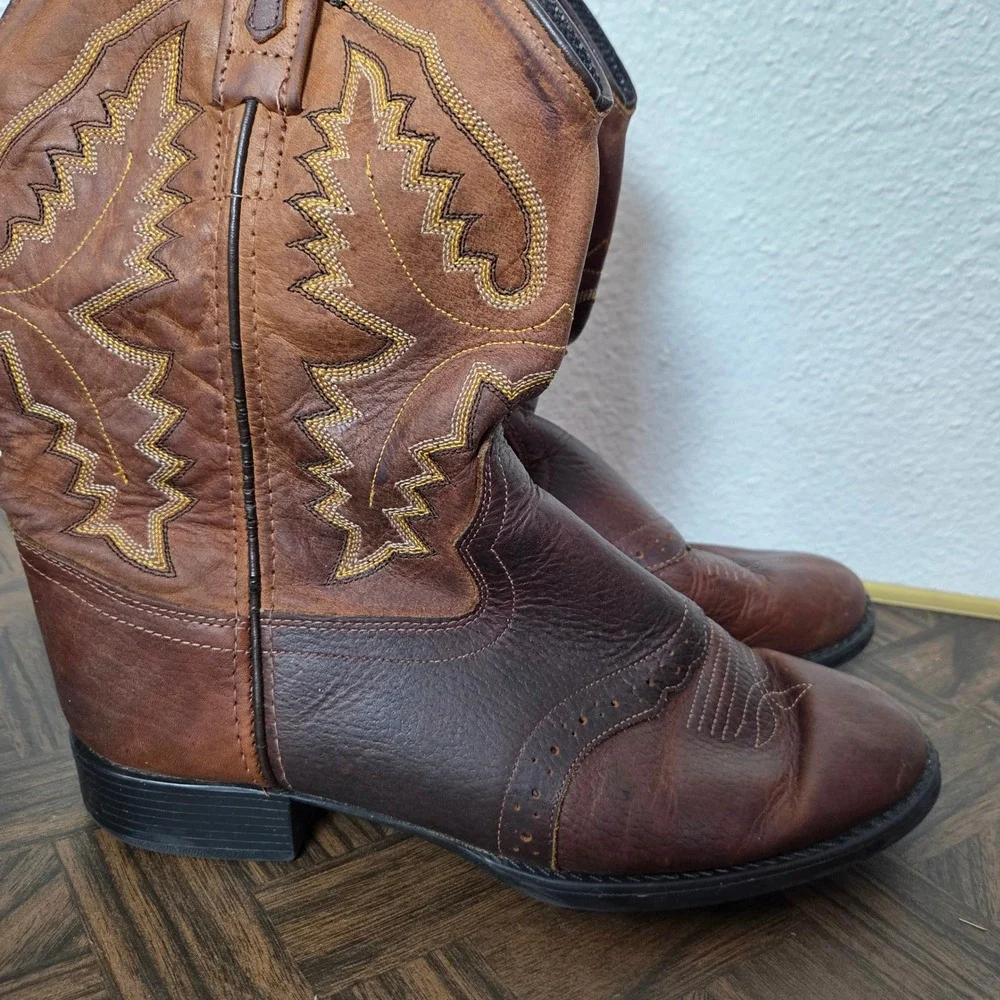 Old West Youth Leather Western Boots Roper‎ Round Toe Size 5